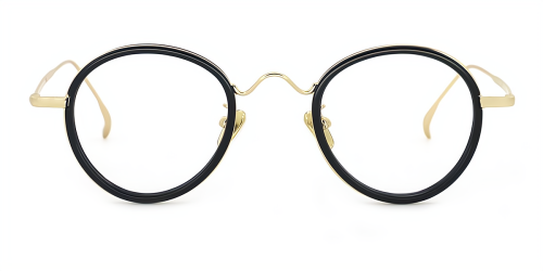 Black Round Retro Full-rim Metal Medium Glasses for female from Wherelight