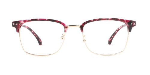 Purple Rectangle Retro Mixed Materials Eyeglasses