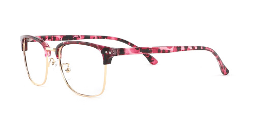 Purple Rectangle Retro Mixed Materials Eyeglasses