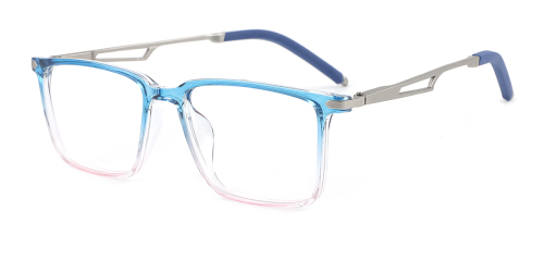 Blue Rectangle Retro Metal Eyeglasses