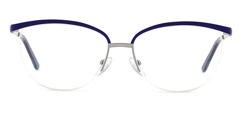 Blue Oval Simple Semi-rimless Metal Large Glasses for female from Wherelight