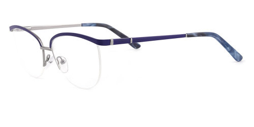 Blue Oval Simple Semi-rimless Metal Large Glasses for female from Wherelight