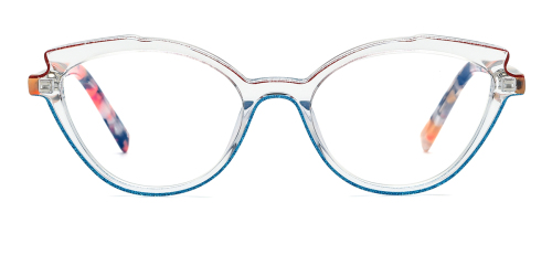 Blue Color-Block Cat-Eye Acetate Glasses