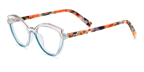 Blue Color-Block Cat-Eye Acetate Glasses