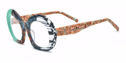 Multicolor Patchwork Cat's Eye Plate Eyeglass Frames