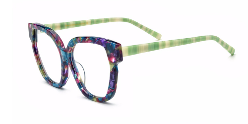 Multicolor Patchwork Cat Eye Plate Eyeglasses