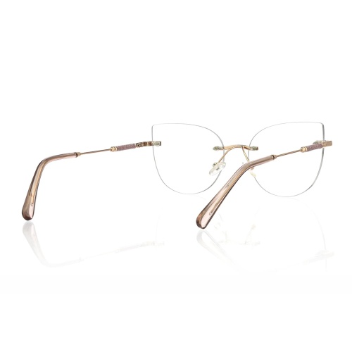 Check out this stunning gold metal eyeglass frame with a sleek rimless design!