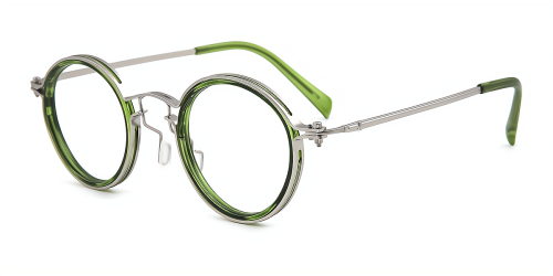 Wherelight Green Round Full Rim Eyeglasses Unique Oval Metal Prescription Glasses